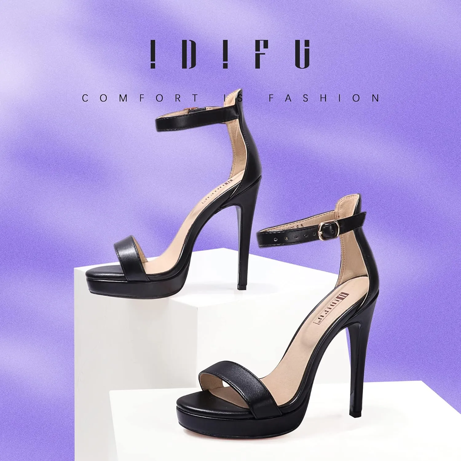 IDIFU Women's Stiletto High Heel Sandals Platform Open Toe Ankle Strap Dress Shoes for Women Bride Ladies in Wedding Bridal Party Homecoming
