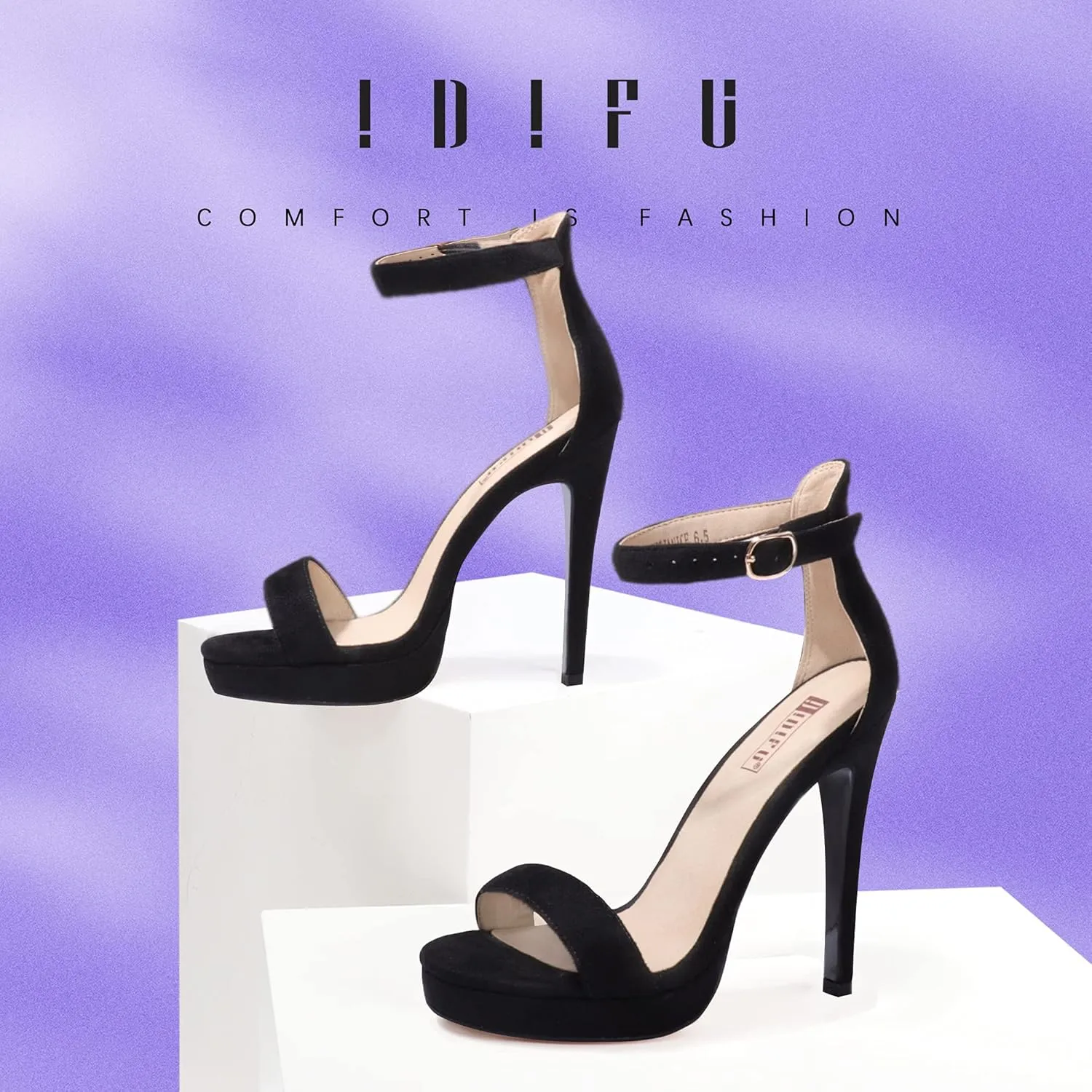 IDIFU Women's Stiletto High Heel Sandals Platform Open Toe Ankle Strap Dress Shoes for Women Bride Ladies in Wedding Bridal Party Homecoming