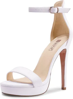 IDIFU Women's Stiletto High Heel Sandals Platform Open Toe Ankle Strap Dress Shoes for Women Bride Ladies in Wedding Bridal Party Homecoming