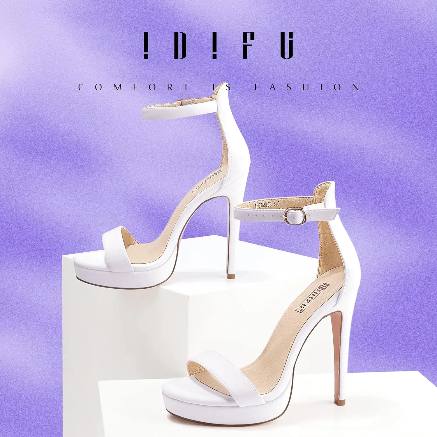 IDIFU Women's Stiletto High Heel Sandals Platform Open Toe Ankle Strap Dress Shoes for Women Bride Ladies in Wedding Bridal Party Homecoming