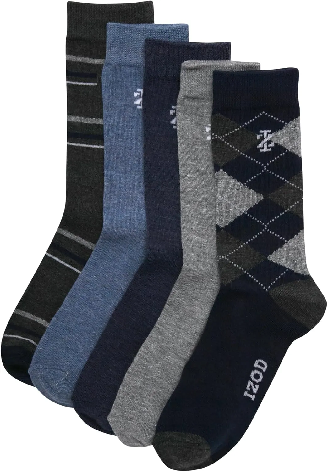 IZOD Boys Crew Socks - 5 Pack Breathable Soft Stretch Performance Crew Dress Socks for Toddlers to Big Boys (Shoe Size: S-L)