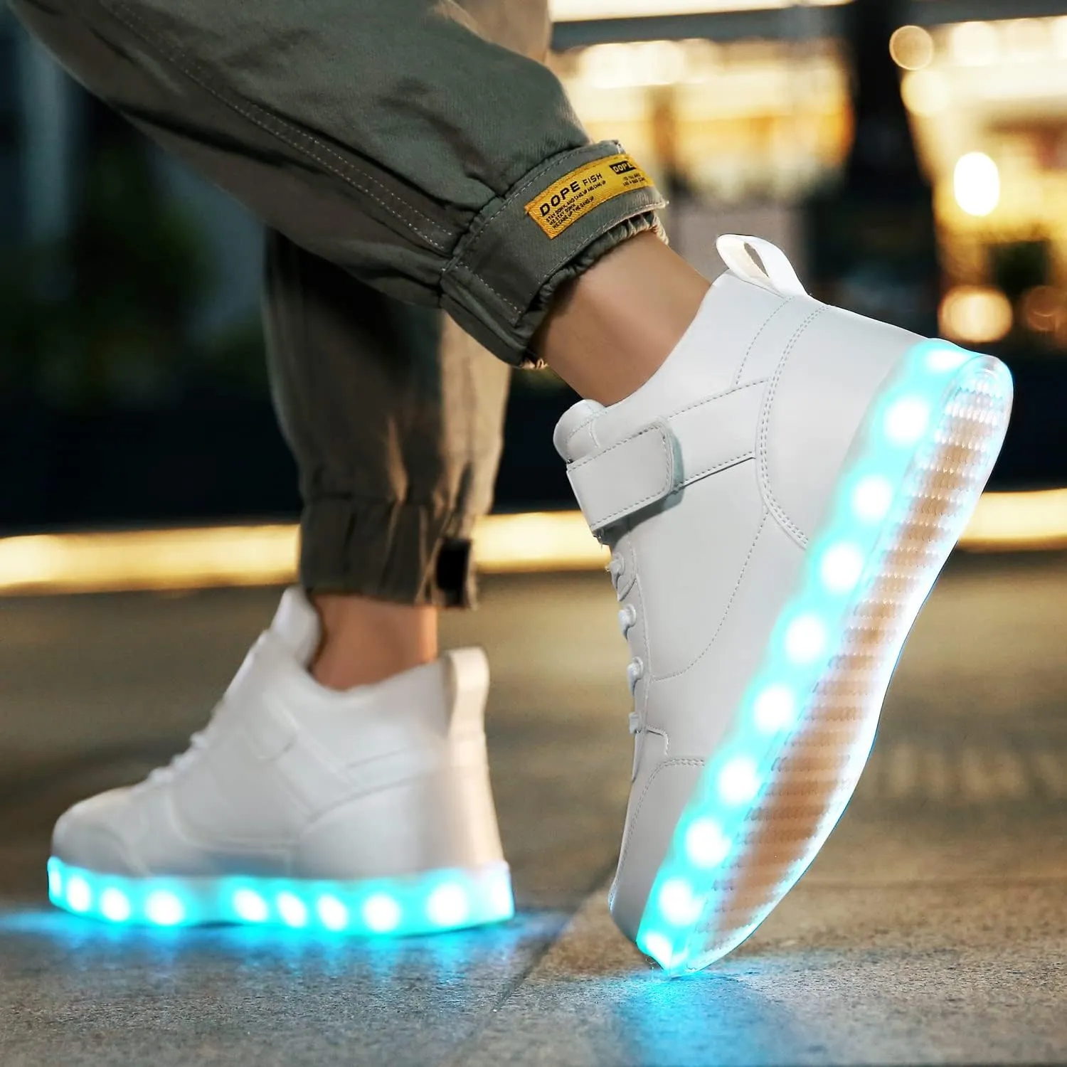 JEVRITE Unisex LED Light Up High Top Sneakers - USB Charging for Women & Men - Couples Shoes