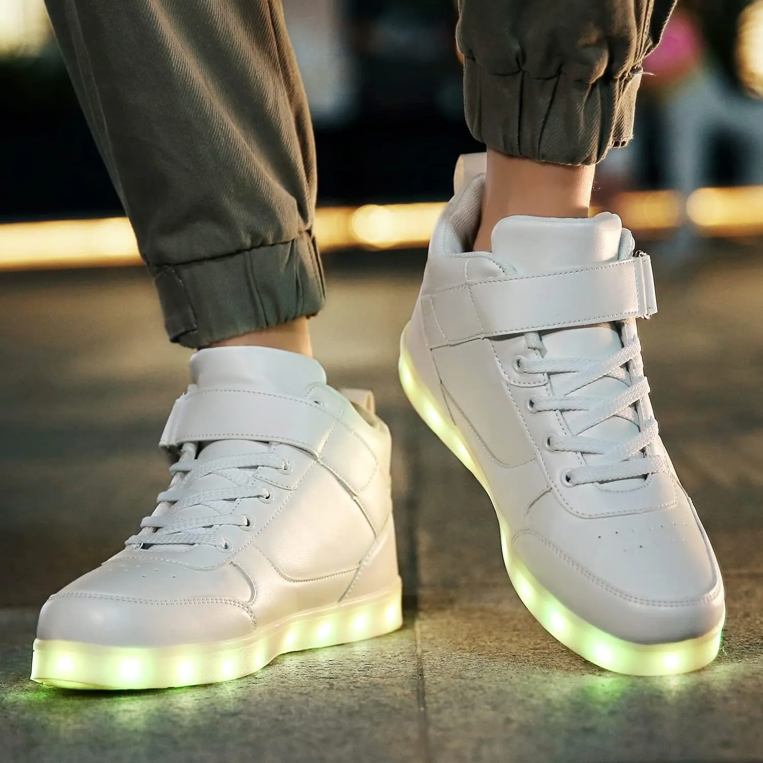 JEVRITE Unisex LED Light Up High Top Sneakers - USB Charging for Women & Men - Couples Shoes