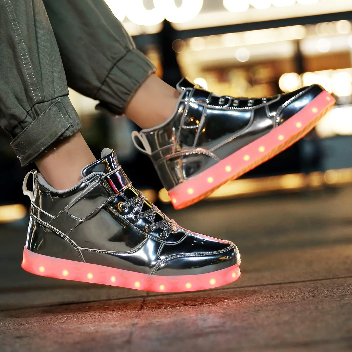 JEVRITE Unisex LED Light Up High Top Sneakers - USB Charging for Women & Men - Couples Shoes