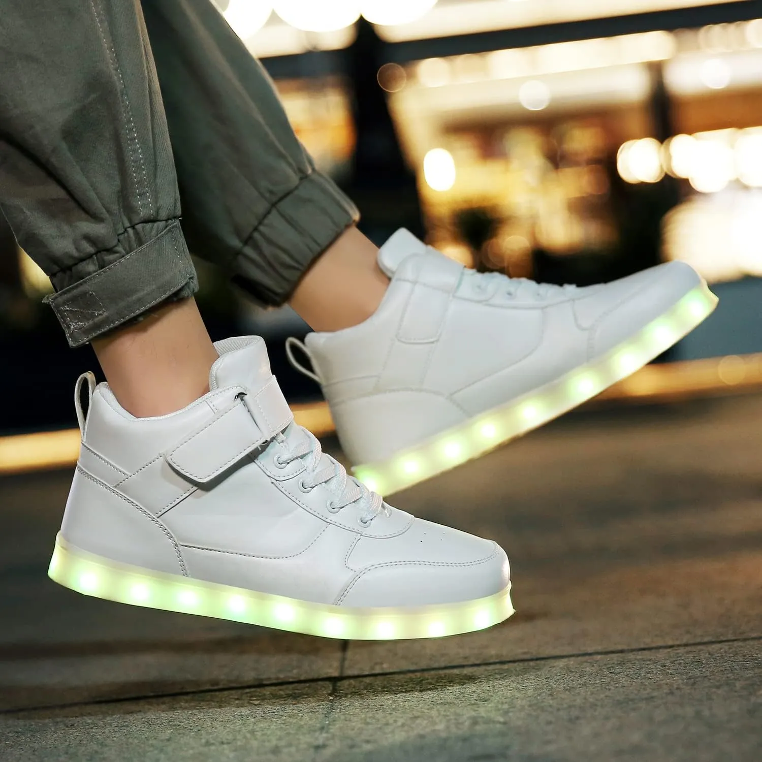 JEVRITE Unisex LED Light Up High Top Sneakers - USB Charging for Women & Men - Couples Shoes