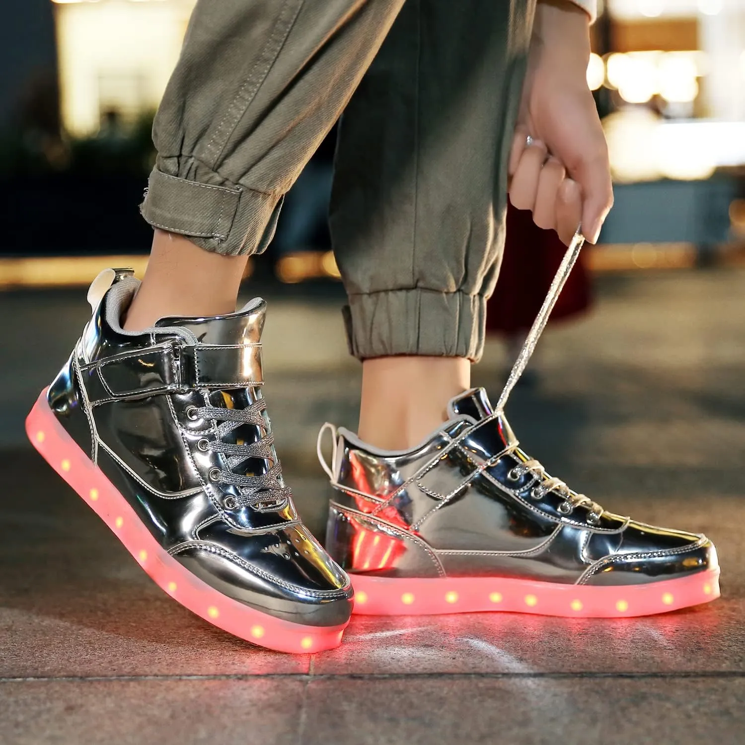 JEVRITE Unisex LED Light Up High Top Sneakers - USB Charging for Women & Men - Couples Shoes