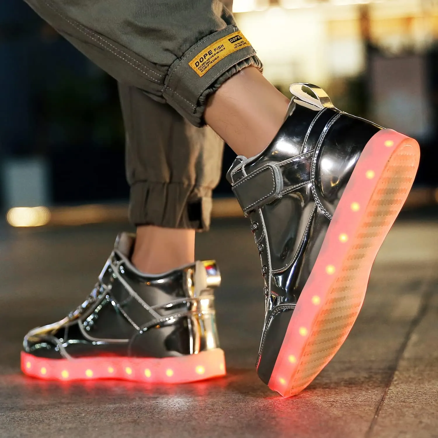 JEVRITE Unisex LED Light Up High Top Sneakers - USB Charging for Women & Men - Couples Shoes