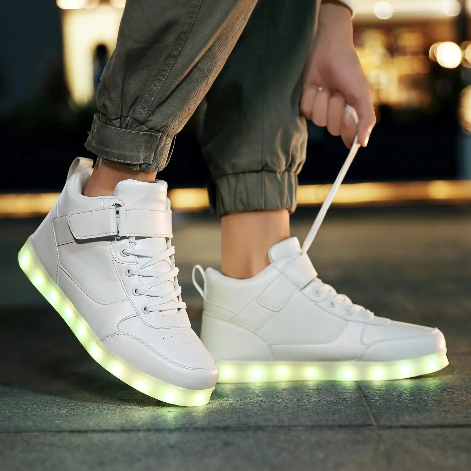 JEVRITE Unisex LED Light Up High Top Sneakers - USB Charging for Women & Men - Couples Shoes