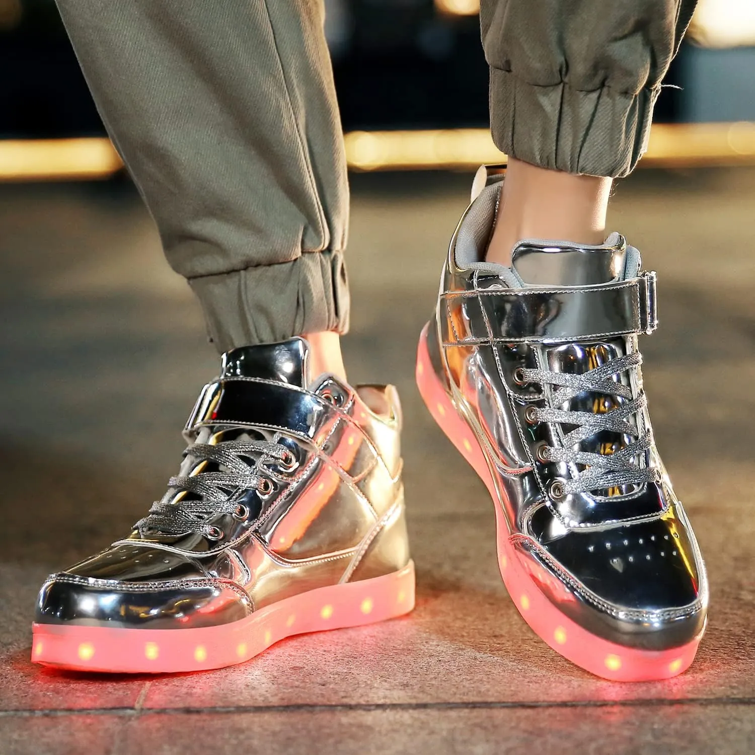 JEVRITE Unisex LED Light Up High Top Sneakers - USB Charging for Women & Men - Couples Shoes