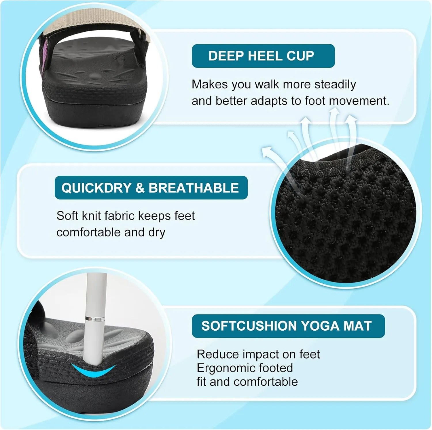 JOINFREE Womens Orthopedic Walking Hiking Sandals Adjustable Open Toe Sports Water Sandals with Plantar Fasciitis Arch Support Thick Athletic Cushion Outdoor Beach Sandals