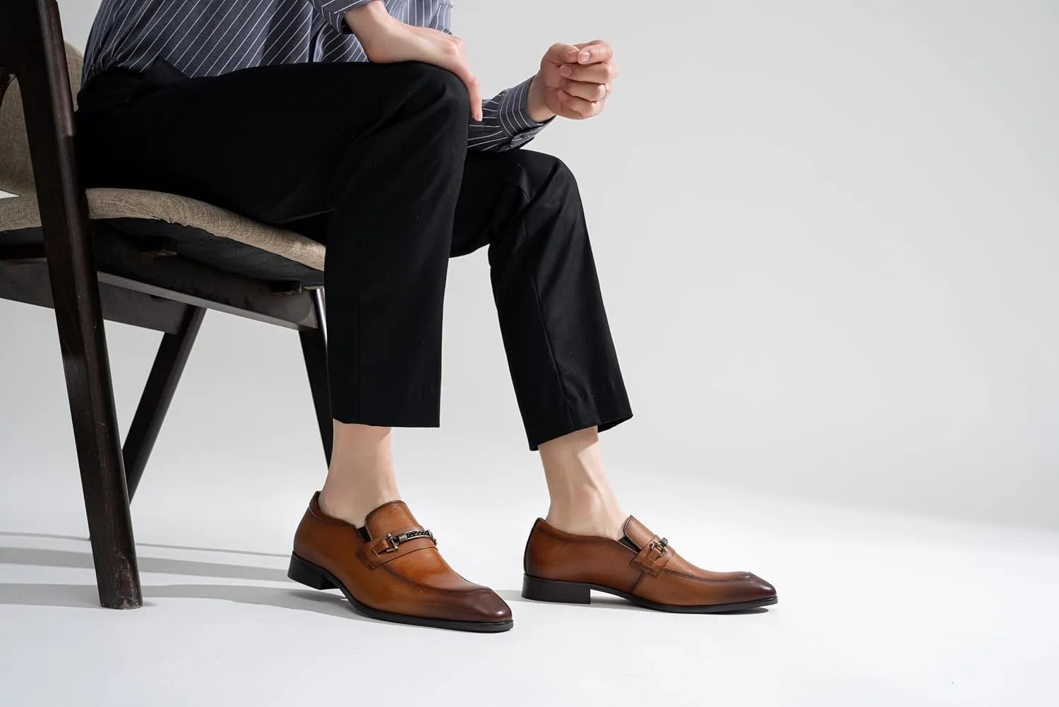 Jouesn Men's Dress Shoes Premium Leather Penny Loafers for Men Slip-On Formal Dress Loafers for Men