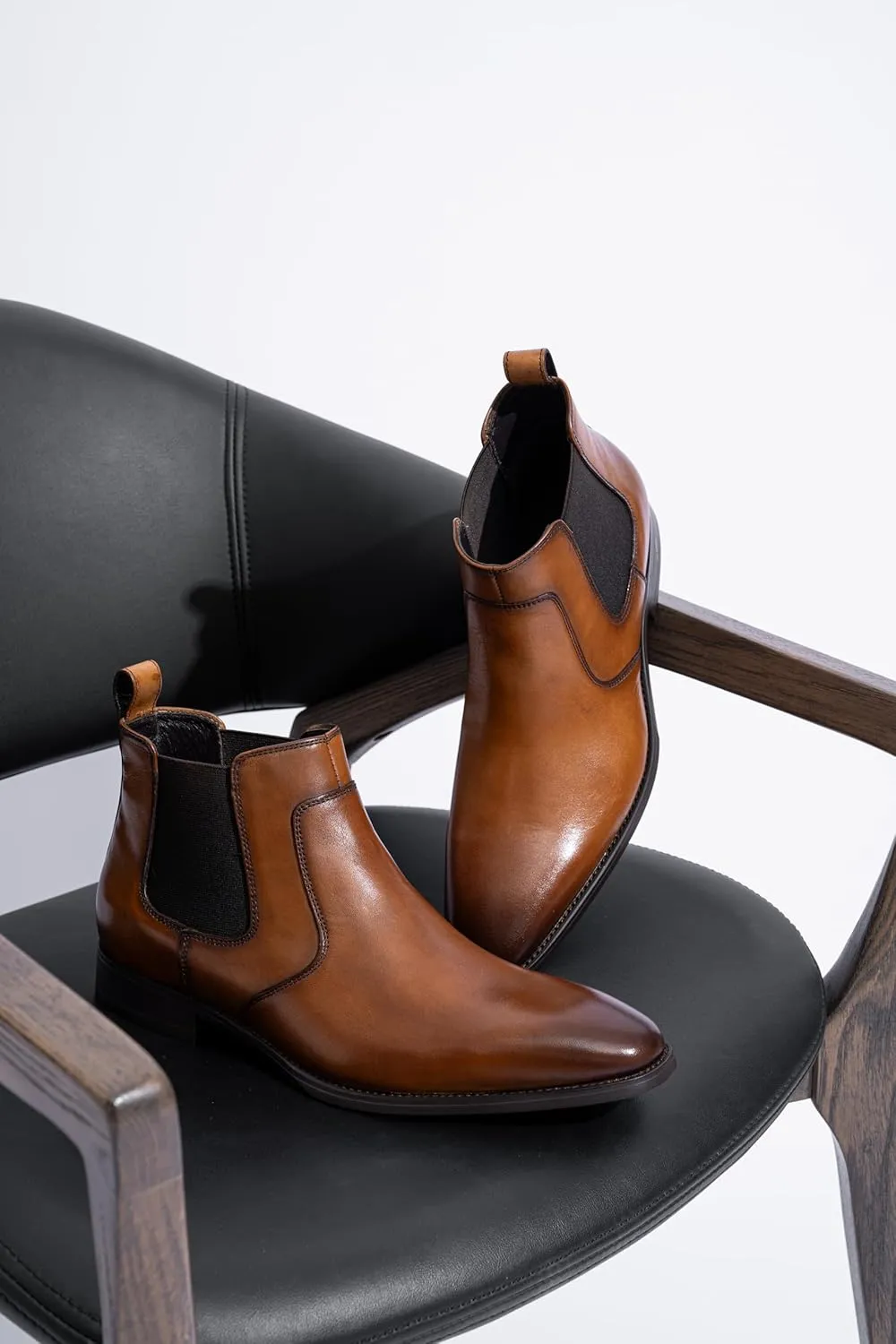 Jousen Men's Chelsea Boots Polished Premium Leather Ankle Dress Boots Classic Retro Slip On Boots for Men