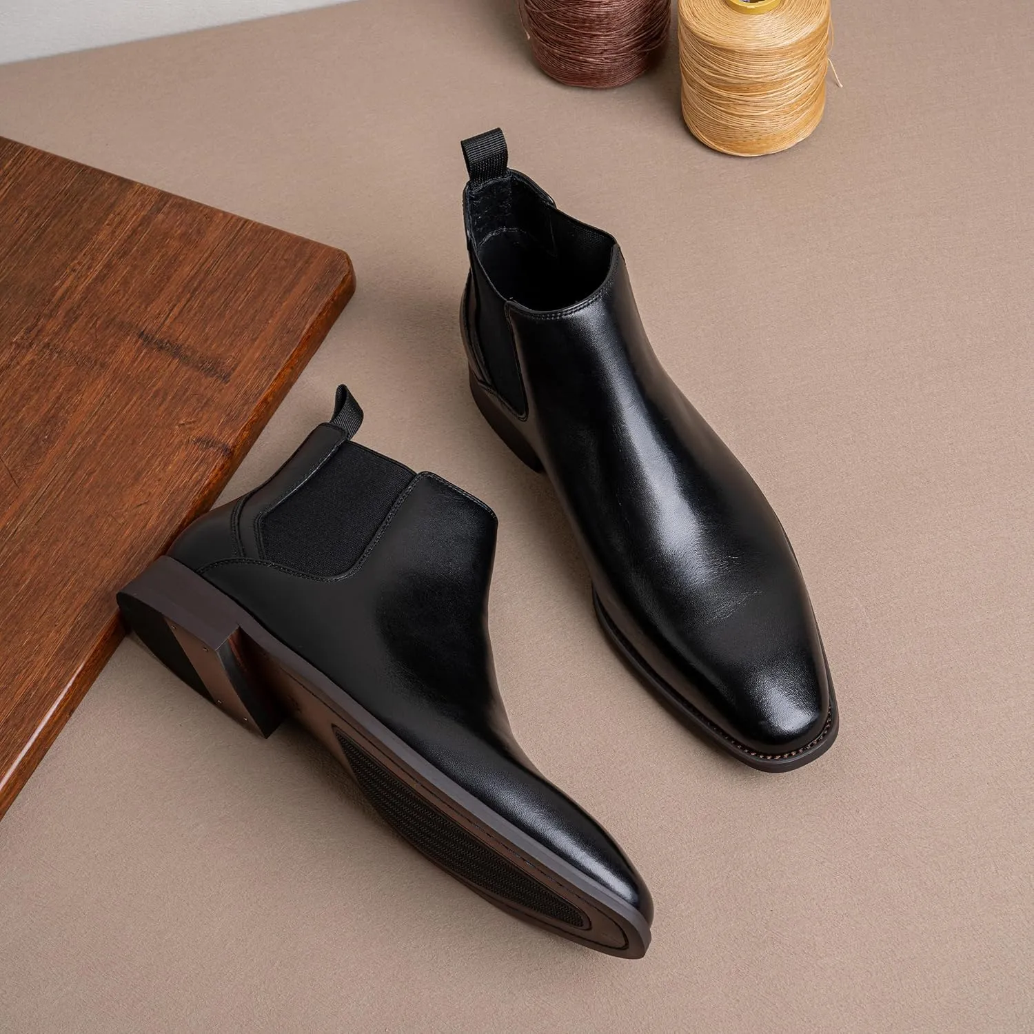 Jousen Men's Chelsea Boots Polished Premium Leather Ankle Dress Boots Classic Retro Slip On Boots for Men