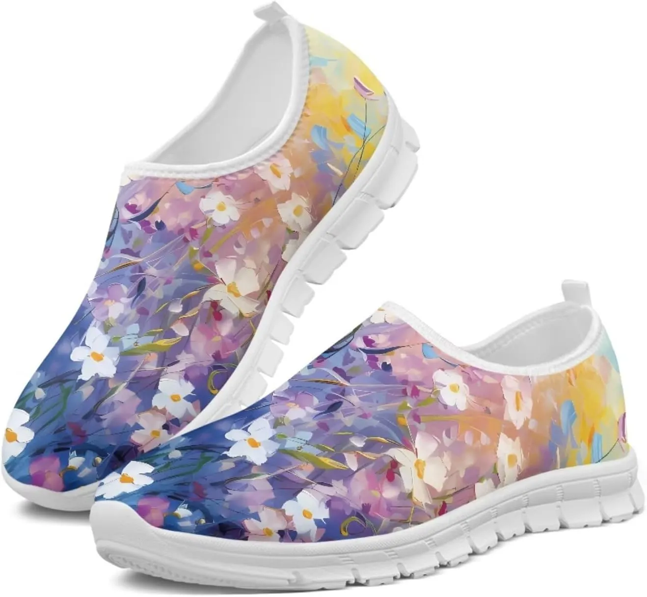 JoyLamoria Butterfly in Black and White Shoes for Wome Slip on Walking Shoe Art Travel Work Loafers Lightweight