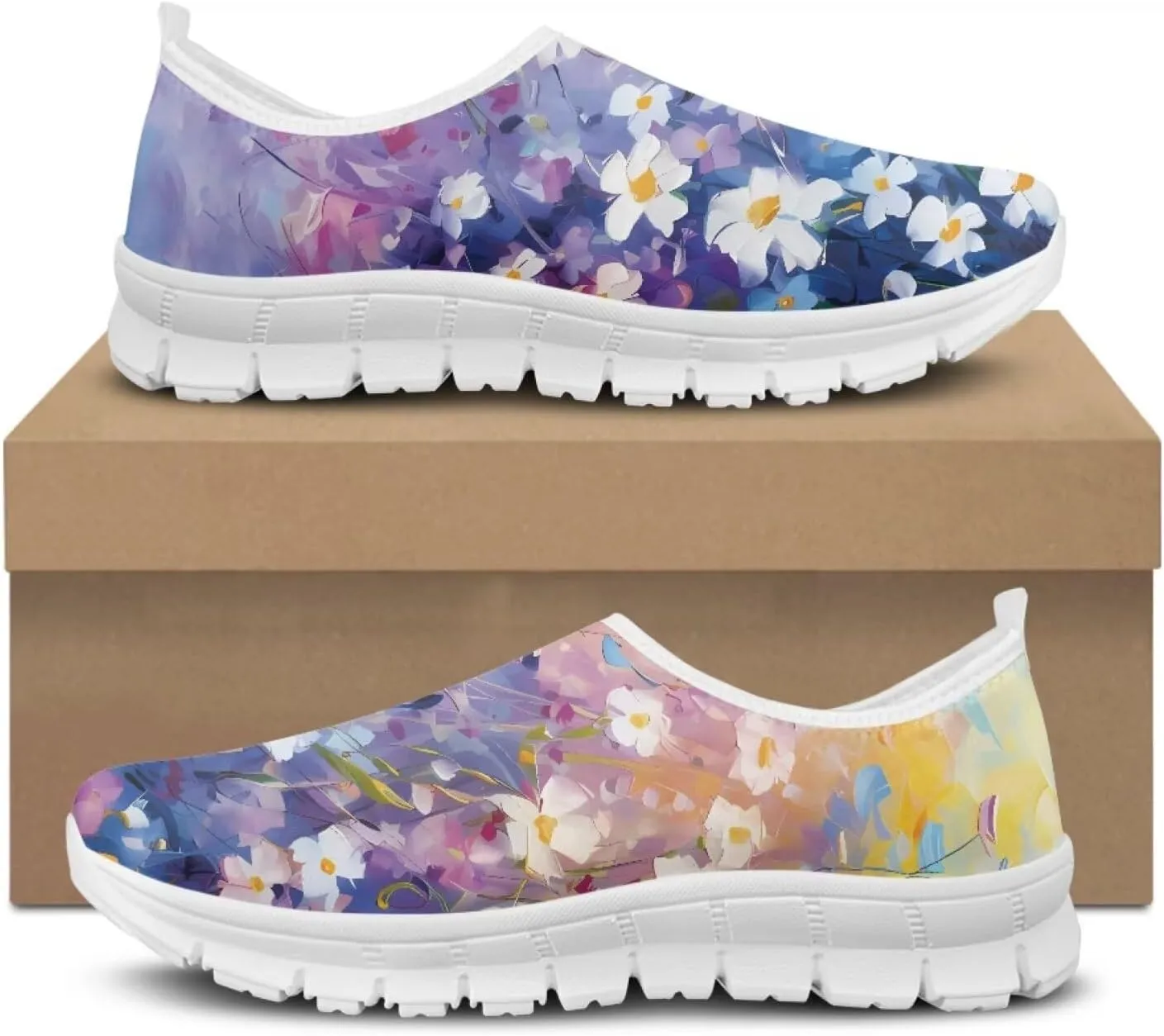 JoyLamoria Butterfly in Black and White Shoes for Wome Slip on Walking Shoe Art Travel Work Loafers Lightweight