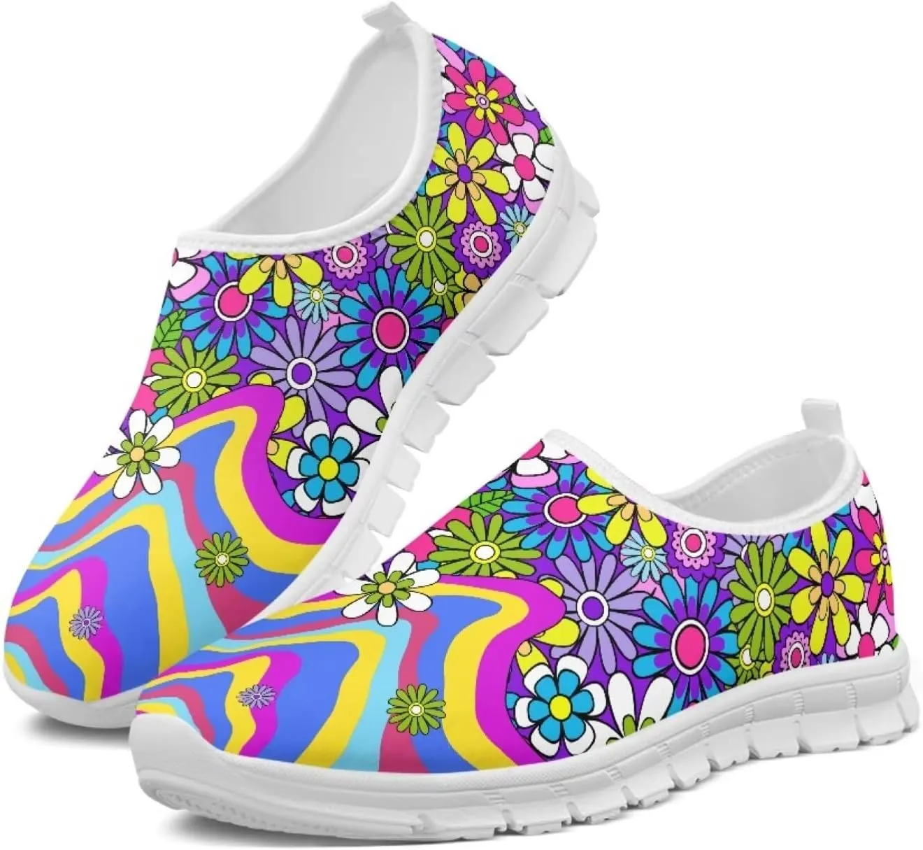 JoyLamoria Women's Loafers Hippie Flower Butterfly Sneakers Fashion Lightweight Low Top Sneakers All-Day Comfort & Support
