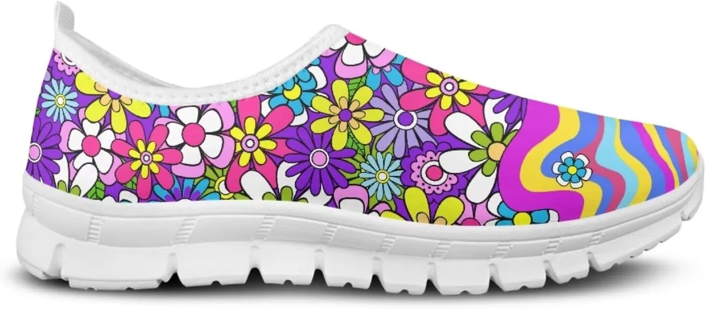 JoyLamoria Women's Loafers Hippie Flower Butterfly Sneakers Fashion Lightweight Low Top Sneakers All-Day Comfort & Support