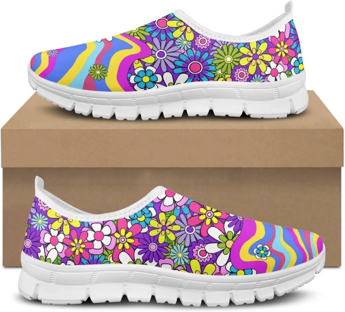JoyLamoria Women's Loafers Hippie Flower Butterfly Sneakers Fashion Lightweight Low Top Sneakers All-Day Comfort & Support