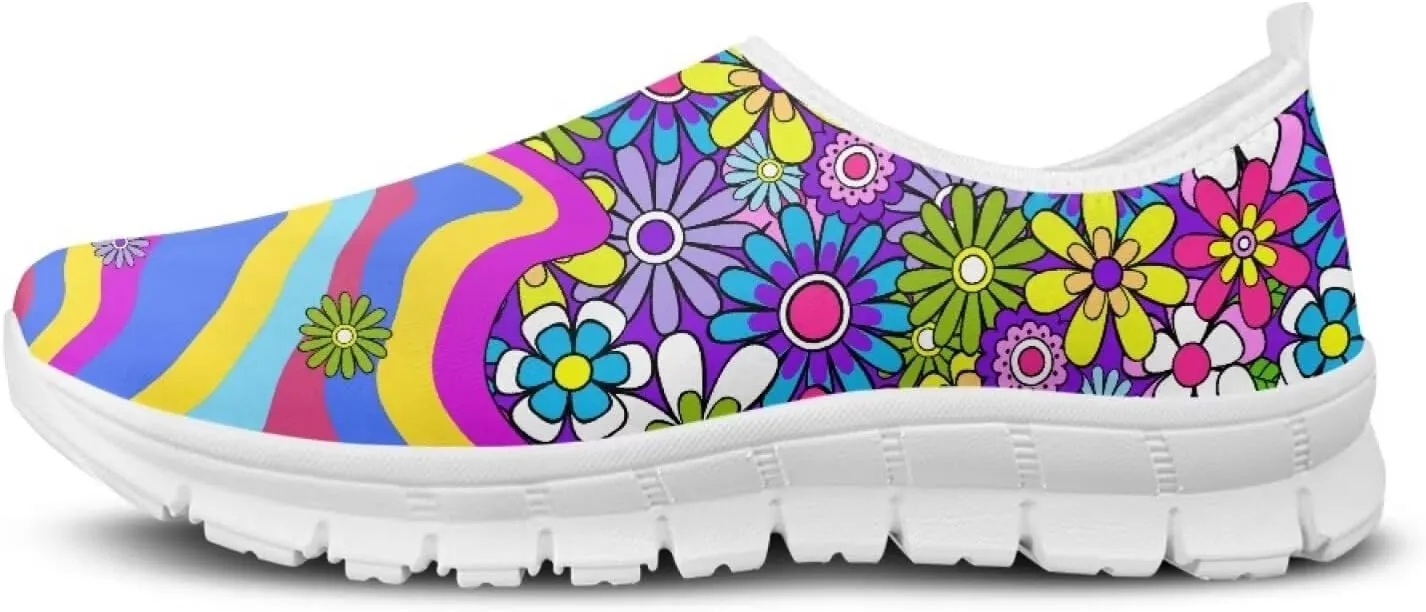 JoyLamoria Women's Loafers Hippie Flower Butterfly Sneakers Fashion Lightweight Low Top Sneakers All-Day Comfort & Support