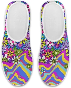 JoyLamoria Women's Loafers Hippie Flower Butterfly Sneakers Fashion Lightweight Low Top Sneakers All-Day Comfort & Support