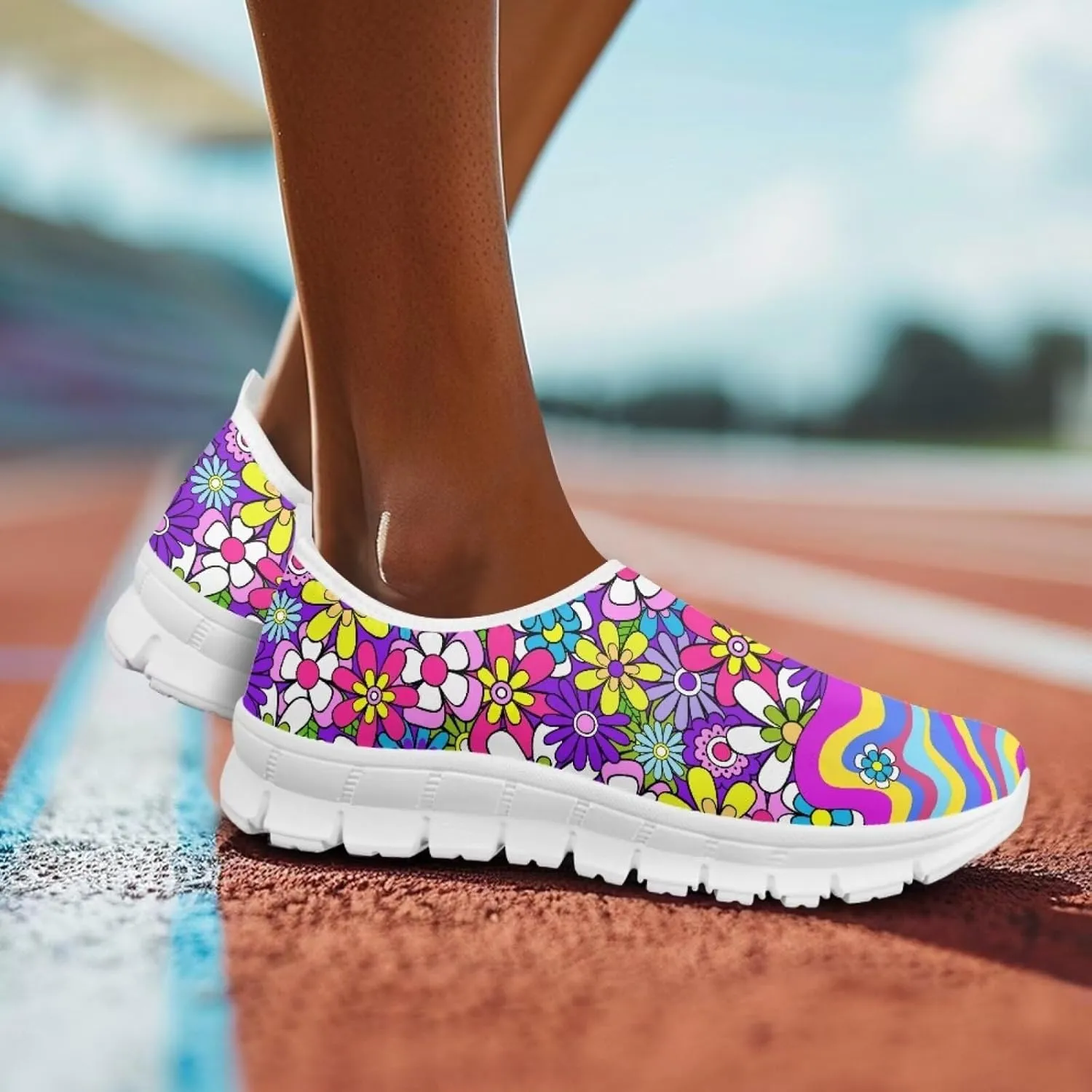 JoyLamoria Women's Loafers Hippie Flower Butterfly Sneakers Fashion Lightweight Low Top Sneakers All-Day Comfort & Support
