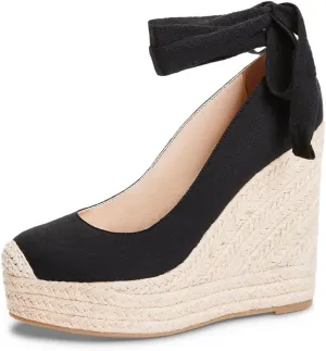 JustFab Wedge Sandals for Women Platform High Heels Summer Mule Open Toe Espadrille Wedges Slip on Comfortable Soft Arch Support Sandals