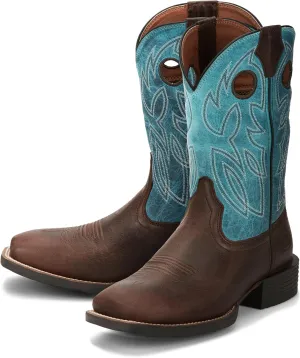 Justin Bowline 11" Cowboy Boots for Men - Square Toe Full-Grain Leather Western Boots for Men with Oil- and Slip-Resistant Rubber Outsole