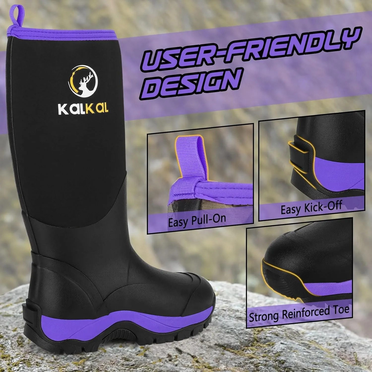Kalkal Rubber Boots for Women, Insulated Waterproof Womens Hunting Boots, 6mm Neoprene Camo Hunting Boot Tall Rain Boots for Women Mud Working Gardening Farming