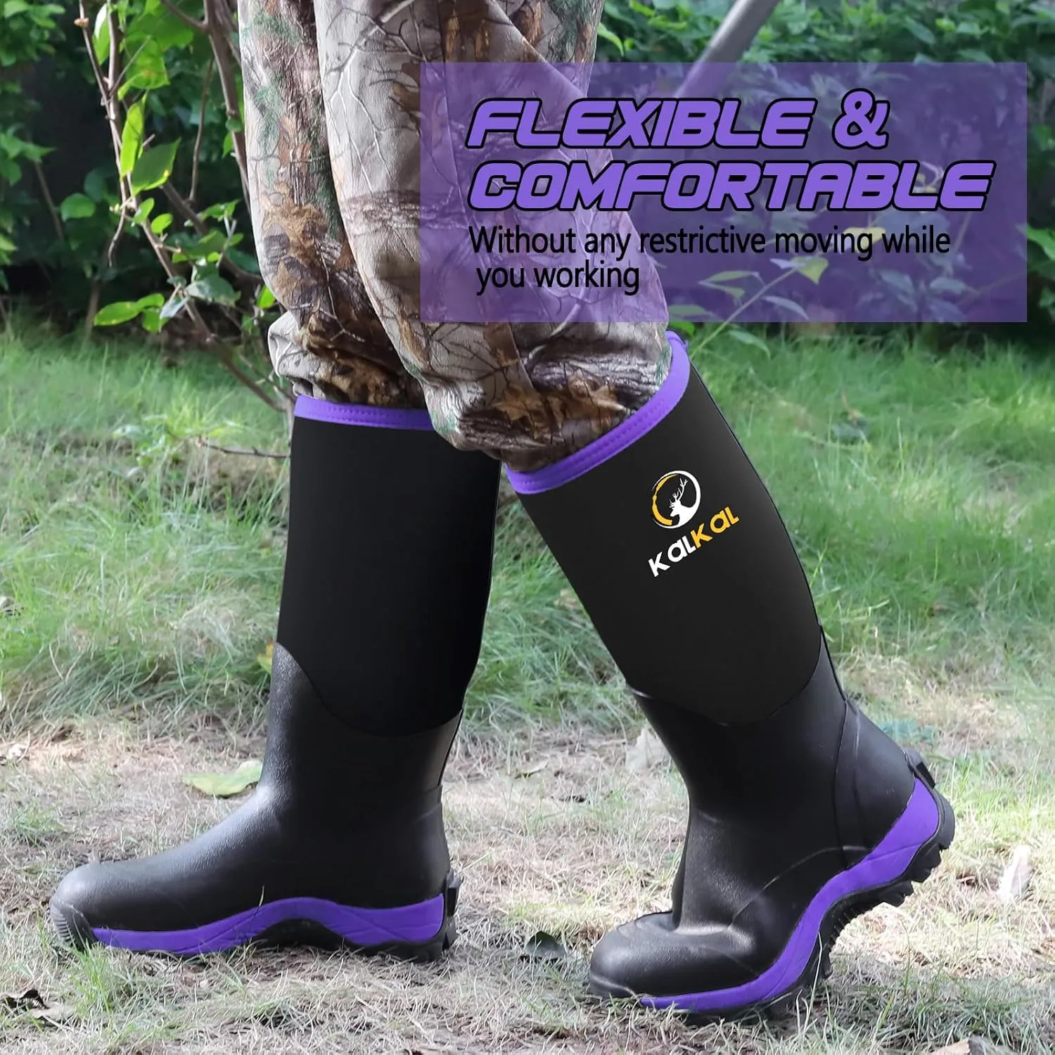 Kalkal Rubber Boots for Women, Insulated Waterproof Womens Hunting Boots, 6mm Neoprene Camo Hunting Boot Tall Rain Boots for Women Mud Working Gardening Farming
