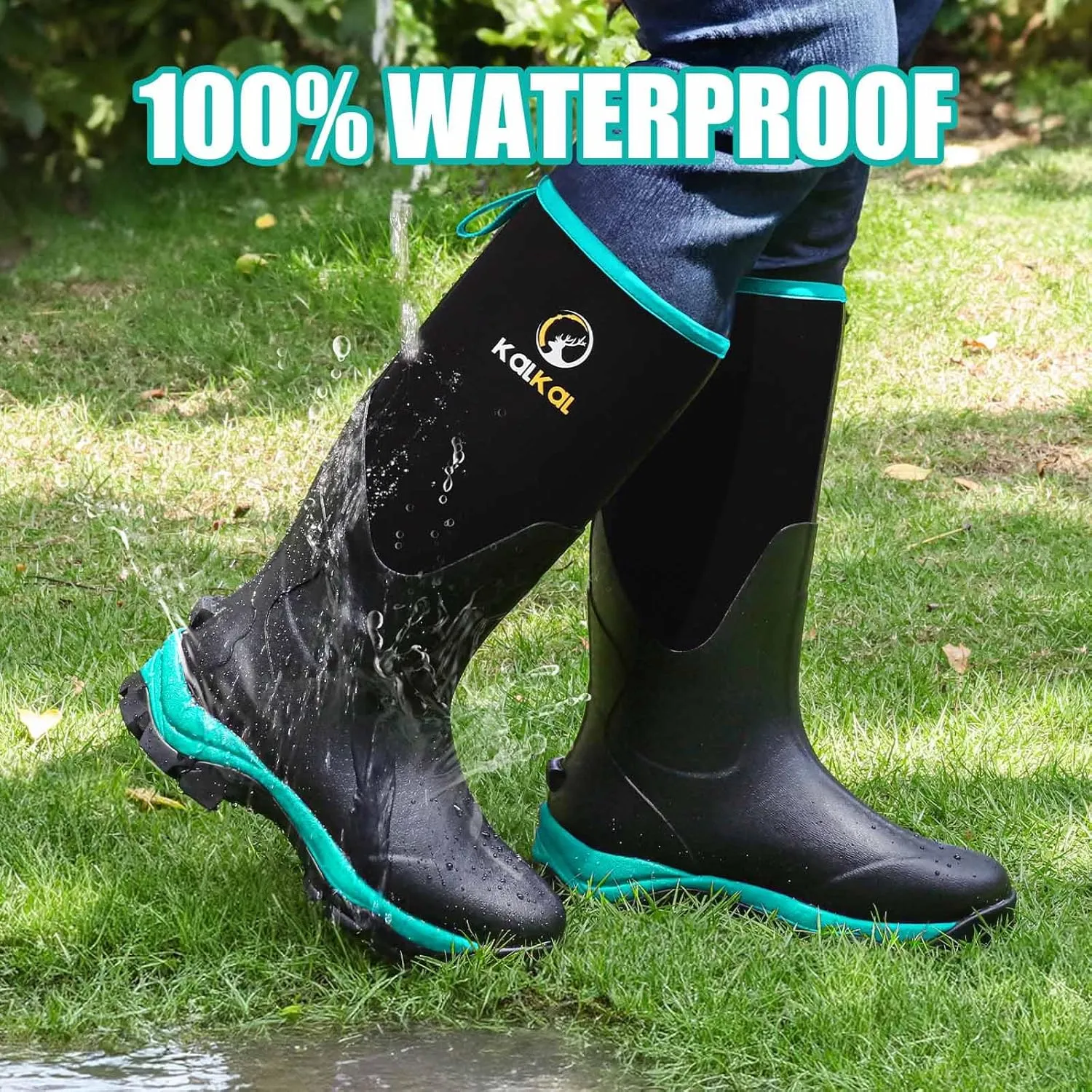 Kalkal Rubber Boots for Women, Sturdy Insulated Womens Waterproof Boots, Lightweight Anti-slip Tall Mud Rain Boots for Outdoor Gardening Farming Hunting (Size 6-11)