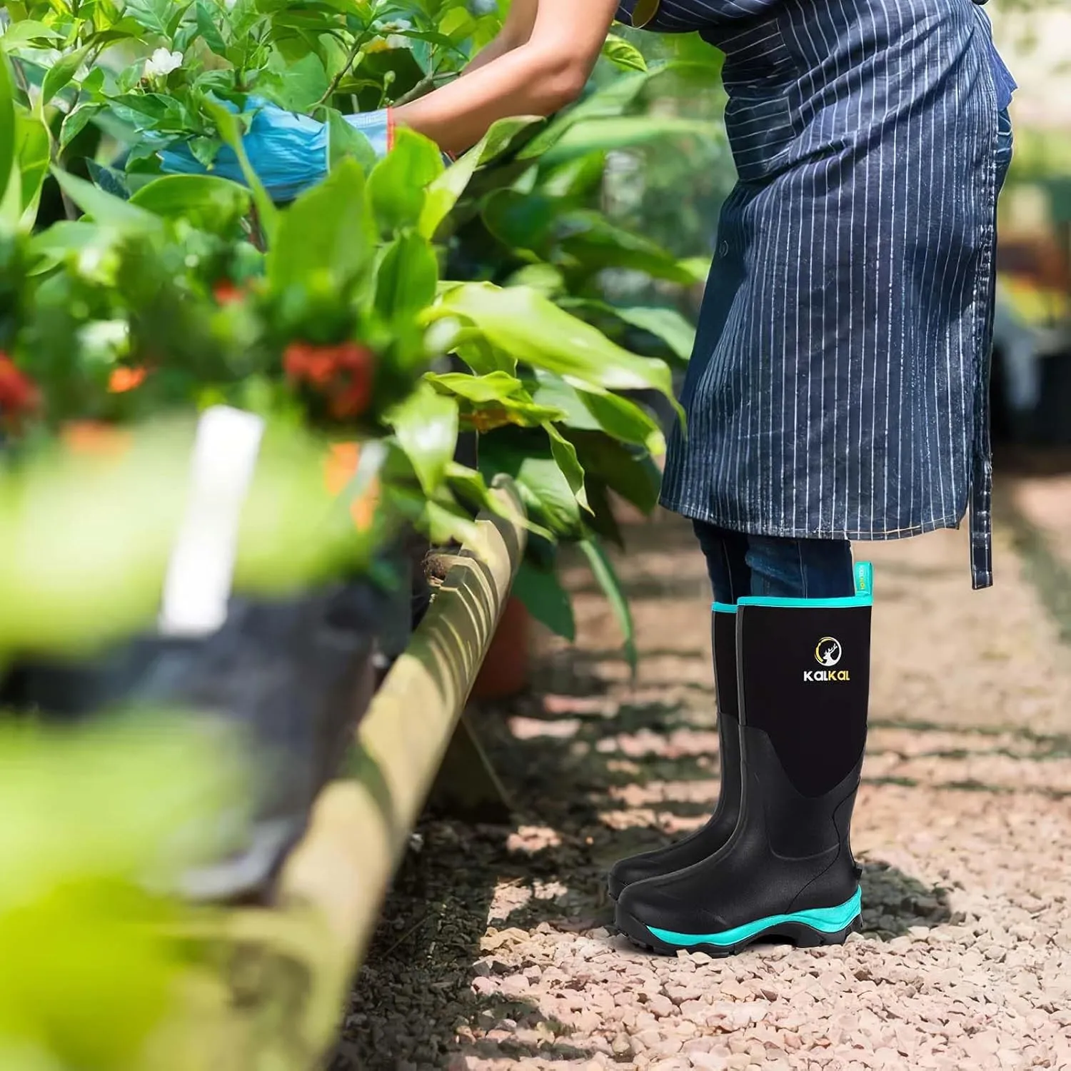 Kalkal Rubber Boots for Women, Sturdy Insulated Womens Waterproof Boots, Lightweight Anti-slip Tall Mud Rain Boots for Outdoor Gardening Farming Hunting (Size 6-11)