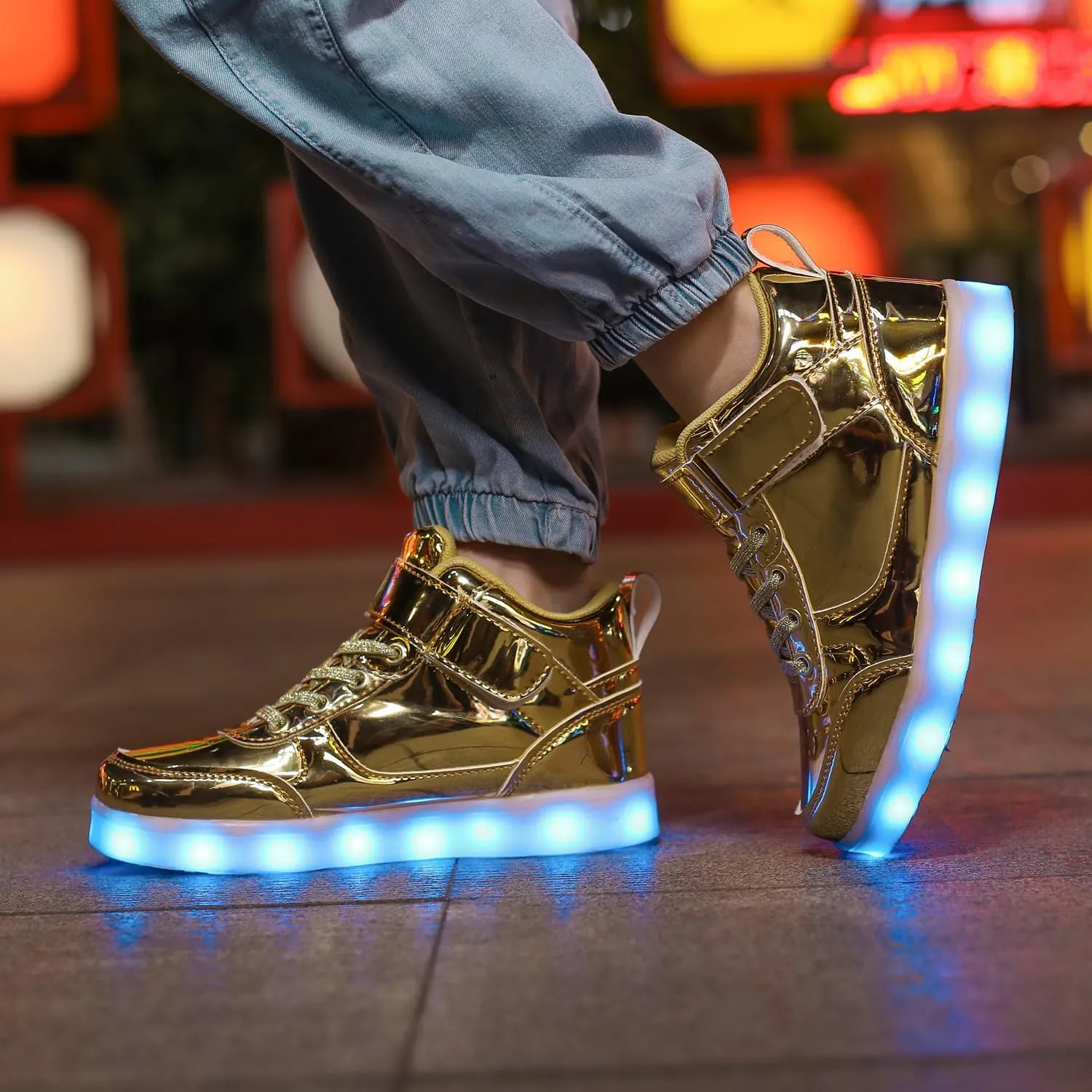 Kids Light Up Shoes LED Sneakers High Top USB Charging Flashing Trainers for Child Girls Boys