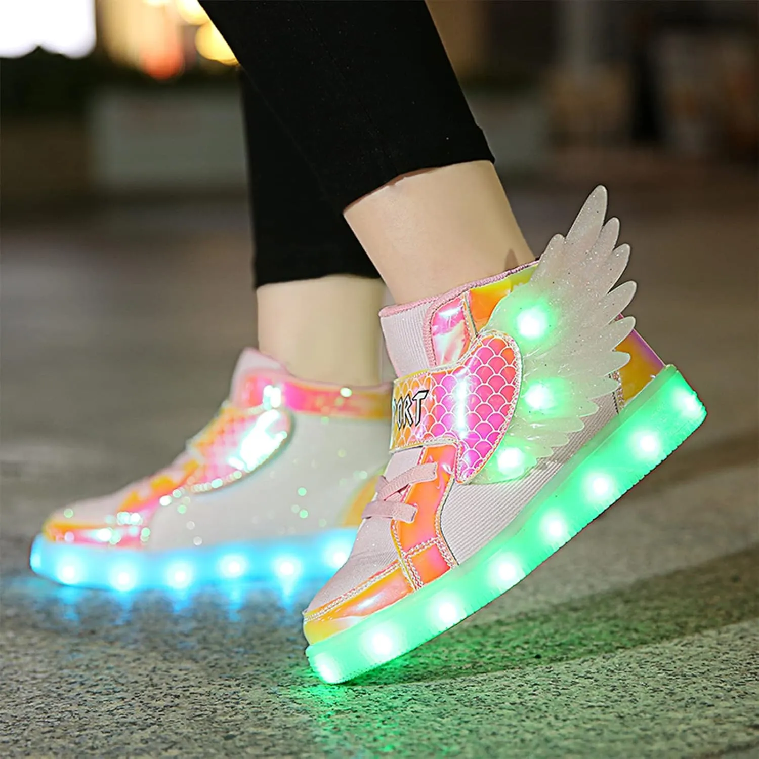 Kids Light up Shoes LED USB Charging Flashing High-top Wings Sneakers Boys Girls Trainers for Festivals Halloween Christmas New Year Party Great Gift