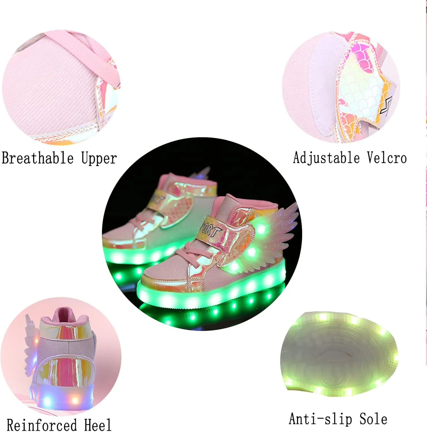 Kids Light up Shoes LED USB Charging Flashing High-top Wings Sneakers Boys Girls Trainers for Festivals Halloween Christmas New Year Party Great Gift