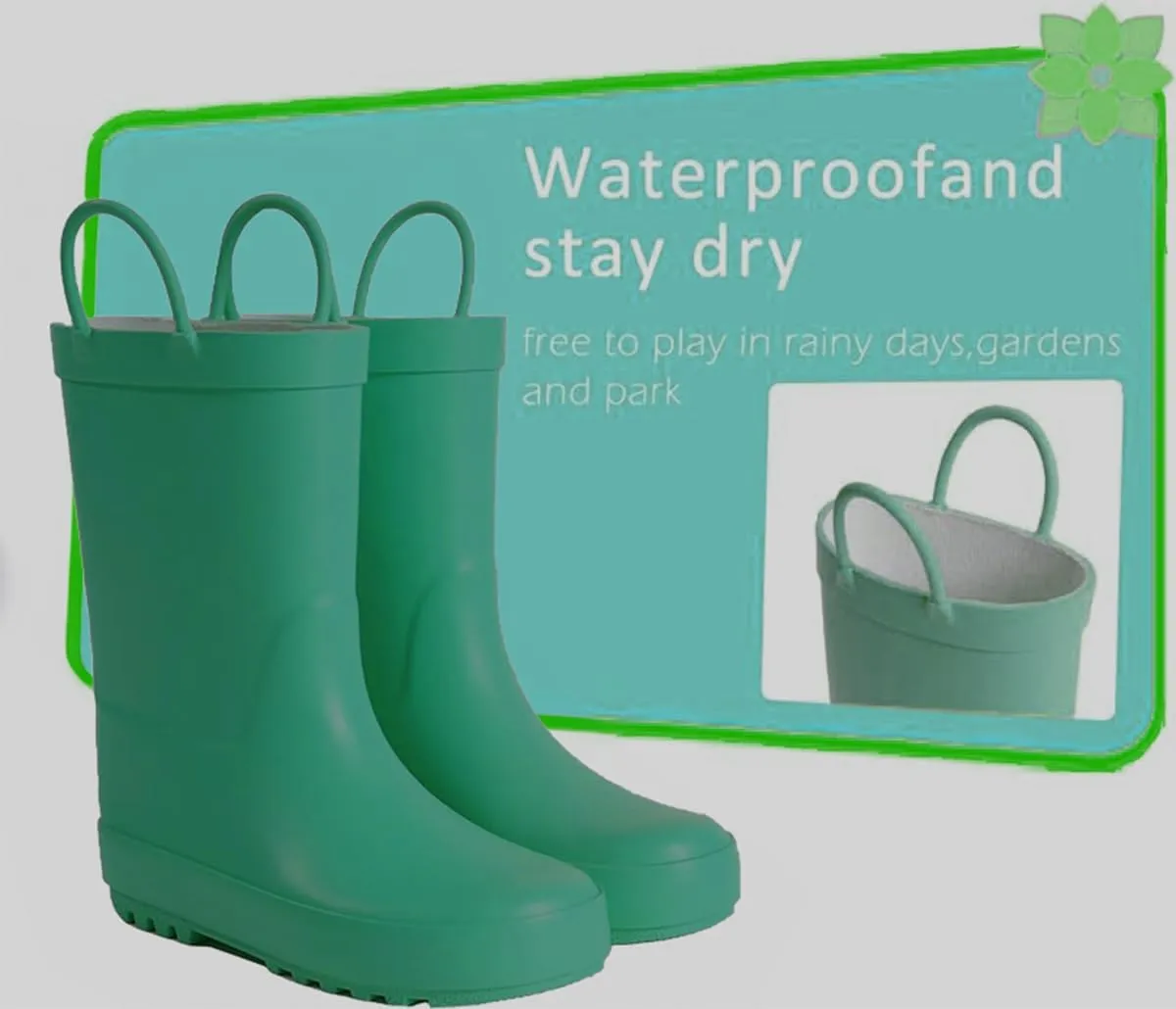 Kids Rain Boots - Toddler Waterproof Rubber Kids Rain Boots for Girls and Boys with Fun Patterns and Easy-On Handles