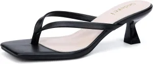 Kitten Flip Flop Thong Low Heels for Women Square Open Toe Slip On Slide Sandals