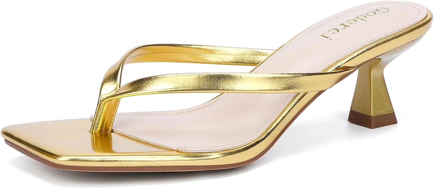 Kitten Flip Flop Thong Low Heels for Women Square Open Toe Slip On Slide Sandals