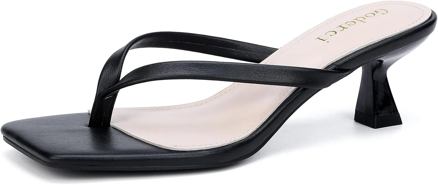 Kitten Flip Flop Thong Low Heels for Women Square Open Toe Slip On Slide Sandals