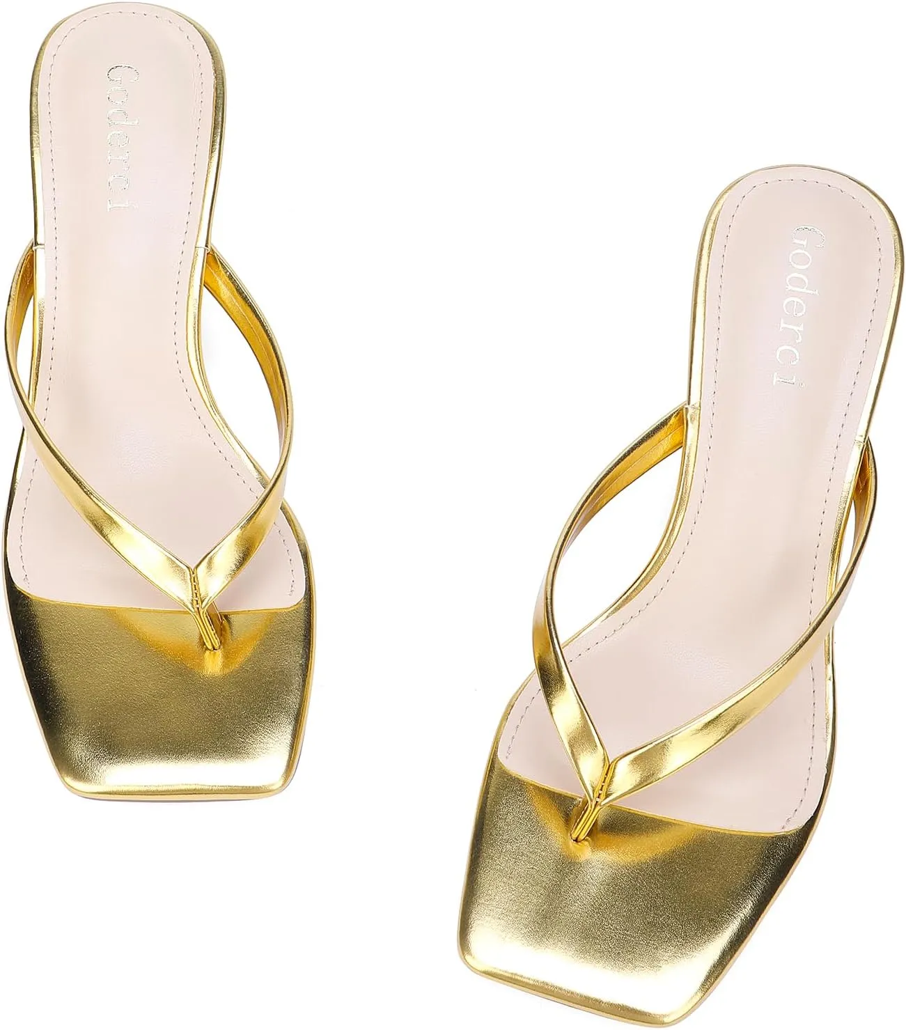 Kitten Flip Flop Thong Low Heels for Women Square Open Toe Slip On Slide Sandals