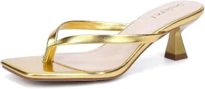 Kitten Flip Flop Thong Low Heels for Women Square Open Toe Slip On Slide Sandals