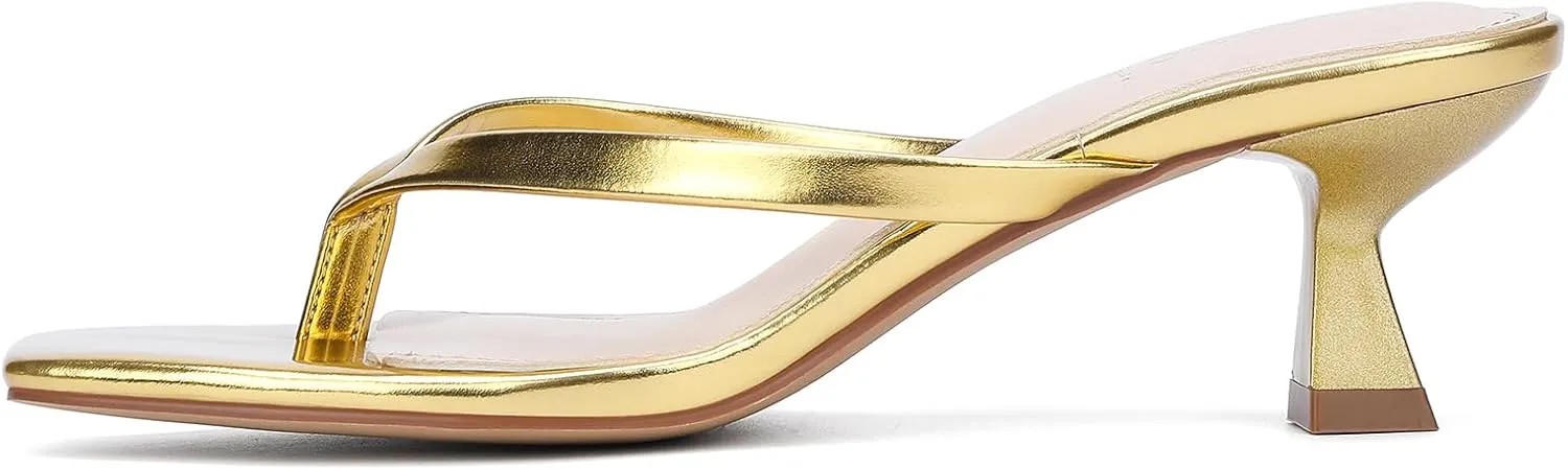 Kitten Flip Flop Thong Low Heels for Women Square Open Toe Slip On Slide Sandals