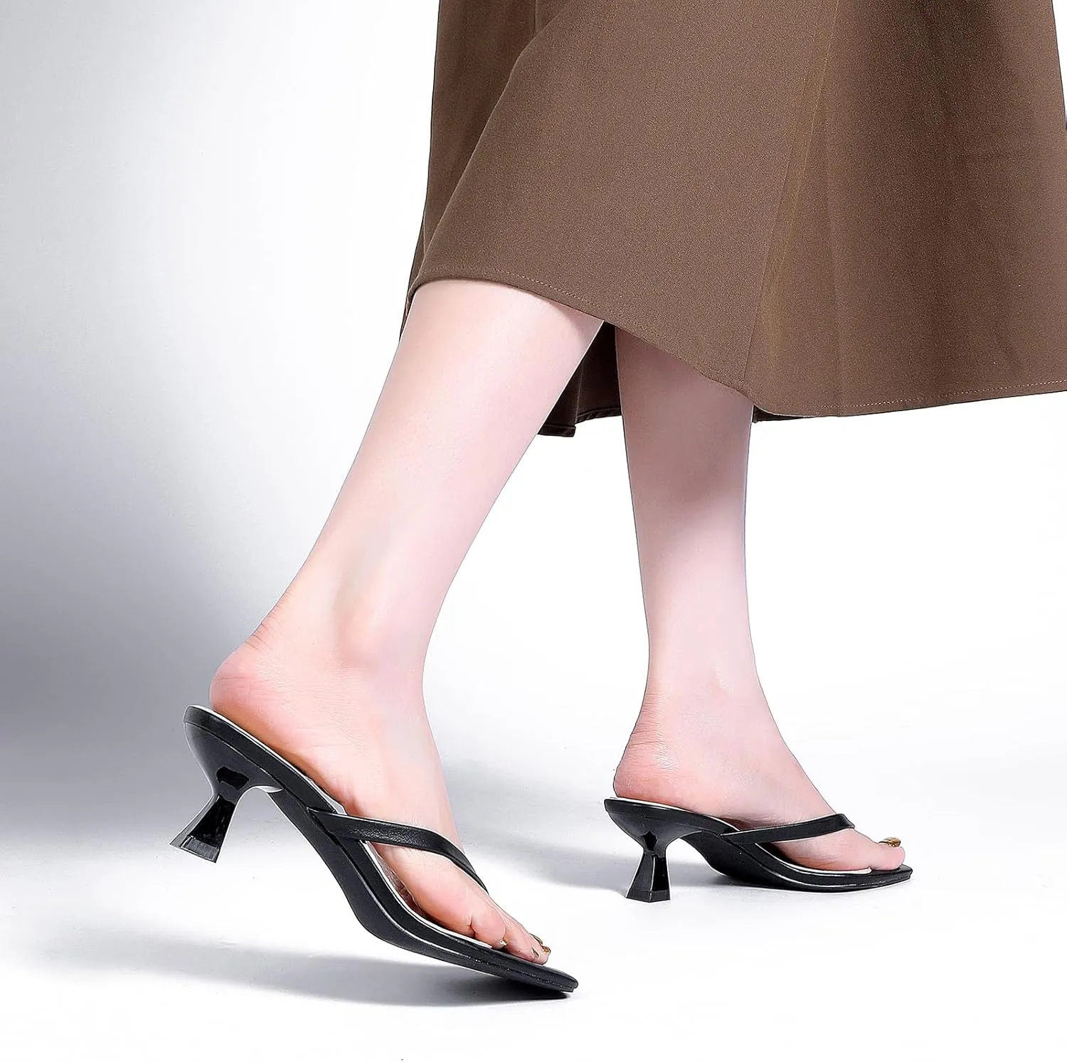 Kitten Flip Flop Thong Low Heels for Women Square Open Toe Slip On Slide Sandals