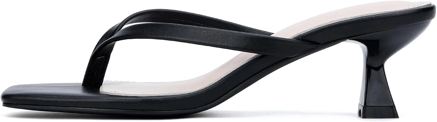 Kitten Flip Flop Thong Low Heels for Women Square Open Toe Slip On Slide Sandals