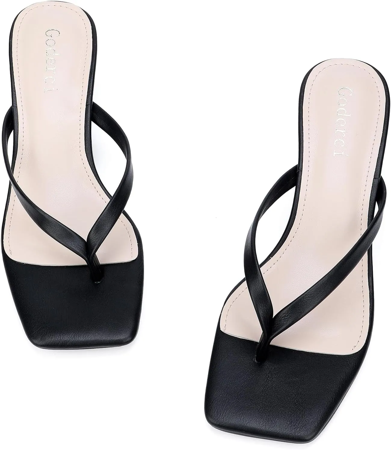 Kitten Flip Flop Thong Low Heels for Women Square Open Toe Slip On Slide Sandals