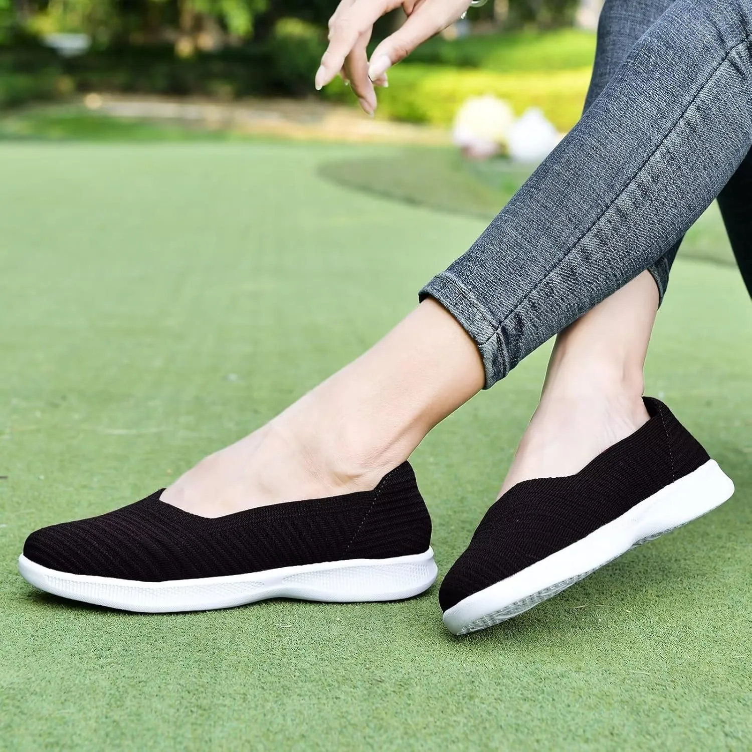 konhill Women's Slip on Loafers - Comfy Walking Tennis Low-Top Ballet Flat Nurse Shoes Casual Sneakers