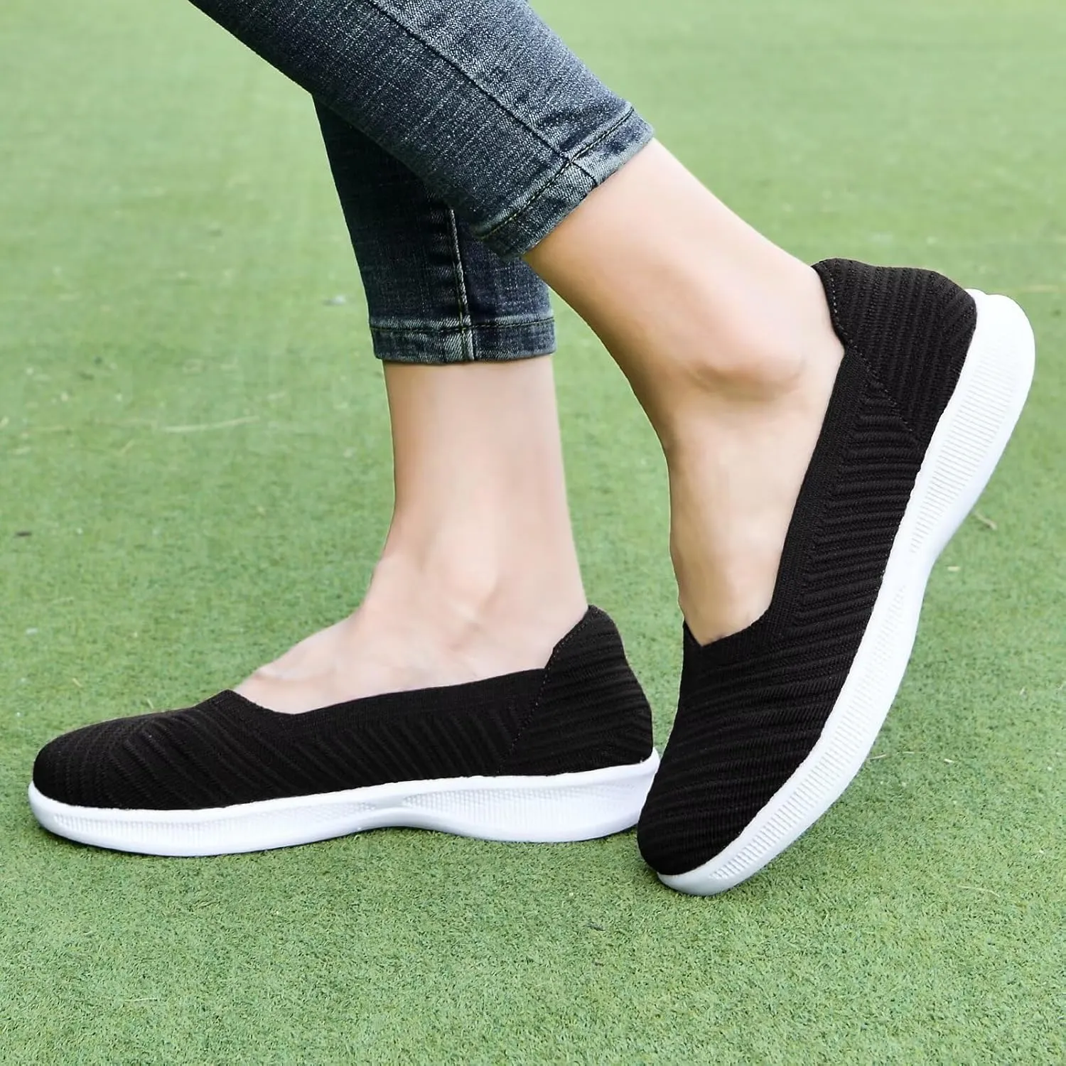 konhill Women's Slip on Loafers - Comfy Walking Tennis Low-Top Ballet Flat Nurse Shoes Casual Sneakers