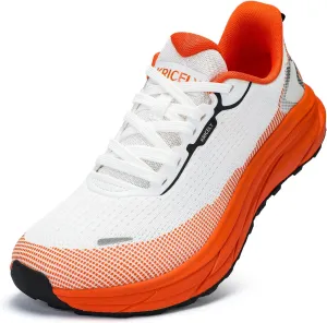 Kricely Trail Running Shoes Men Wide Toe Box Road Running Shoes Zero Drop Walking Sneakers for Athletic Gym Training Hiking Sports Tennis White Orange Size 12