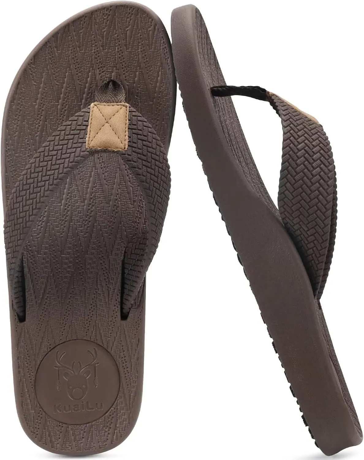 KuaiLu Mens Flip Flops Arch Support Comfortable Summer Beach Thong Sandals Yoga Foam Cushion Slip on Slippers