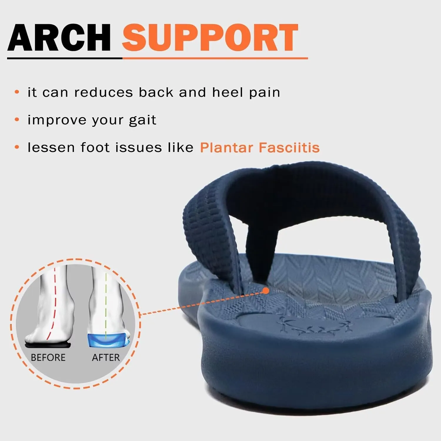 KuaiLu Mens Flip Flops Arch Support Comfortable Summer Beach Thong Sandals Yoga Foam Cushion Slip on Slippers