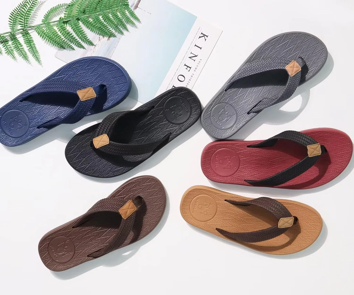 KuaiLu Mens Flip Flops Arch Support Comfortable Summer Beach Thong Sandals Yoga Foam Cushion Slip on Slippers